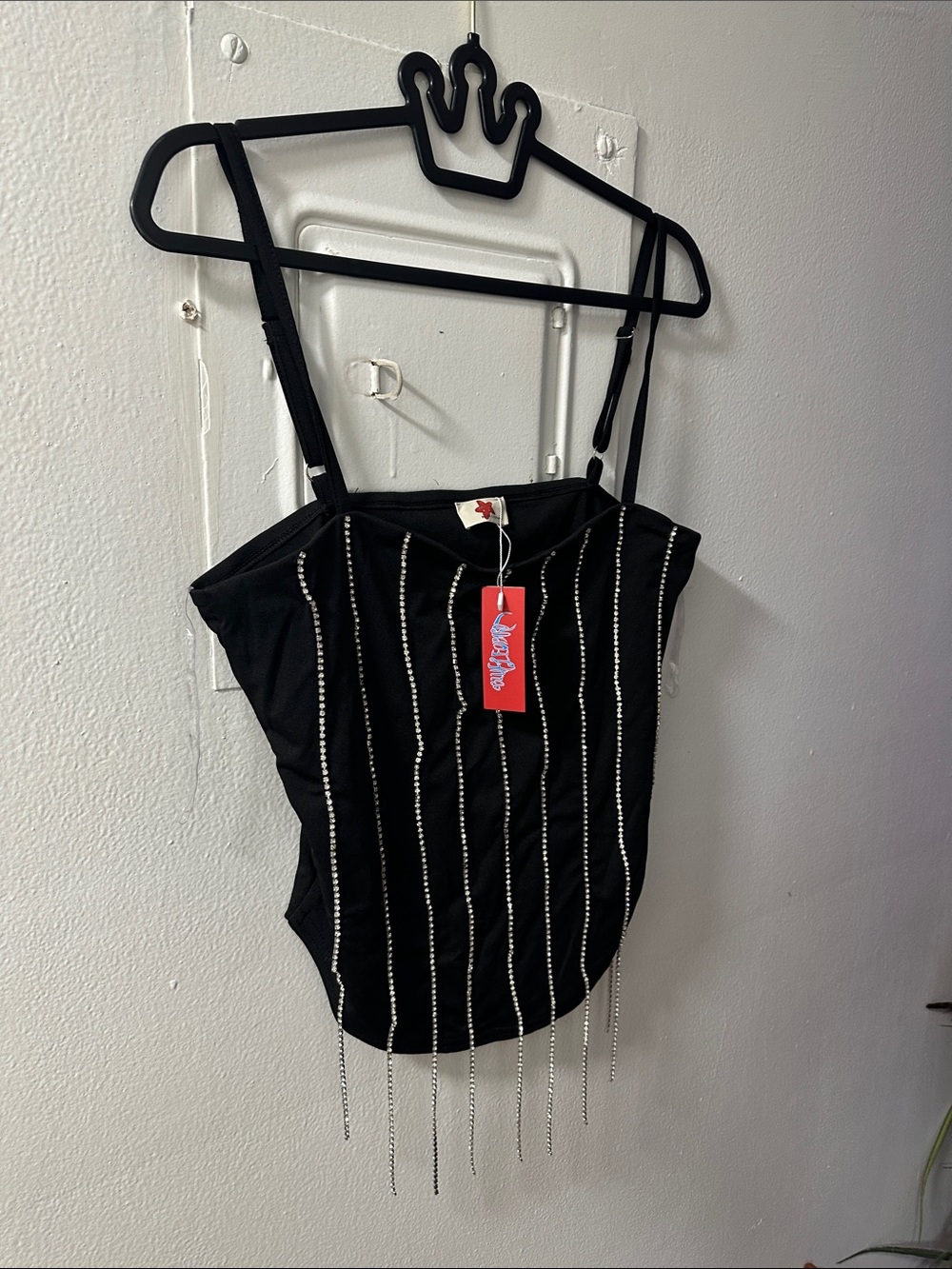 Black Rhinestone-Striped Cami Top